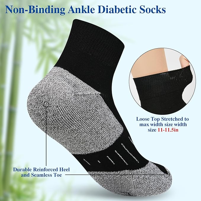 Diabetic Socks for Men,6 Pairs Ankle Mens Diabetic Socks,Diabetic Neuropathy Socks for Men 9-12