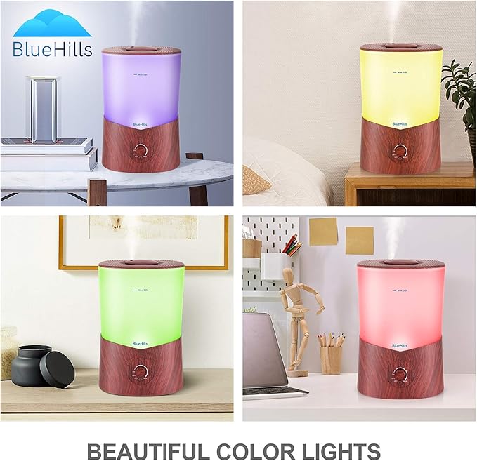 BlueHills Premium 3000 ML XL Essential Oil Diffuser Aroma Humidifier 3 Liter Big 3L Capacity Huge Size Plant Baby Living Room Home Decor Aromatherapy Diffuser for Large Room Dark Wood Grain 3L-K3