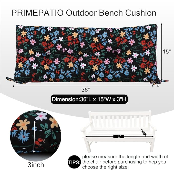 Outdoor Bench Cushion Waterproof, Tufted Bench Seat Cushion 36 x 15 Inch, Patio Wicker Indoor Seat Pads for Outside Garden Patio Balcony