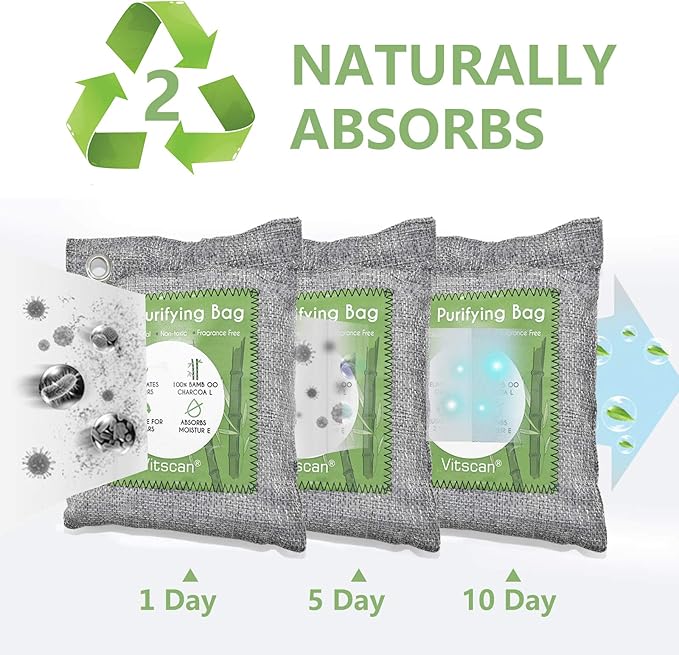 8 Pack Bamboo Charcoal Air Purifying Bag, Activated Charcoal Bags Odor Absorber, Moisture Absorber, Natural Car Air Freshener, Shoe Deodorizer, Odor Eliminators For Home, Pet, Closet, Car