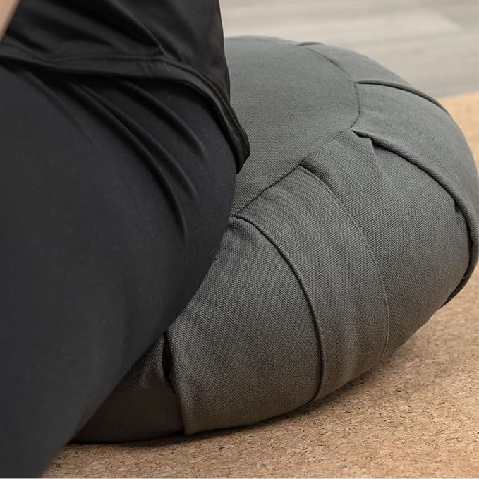 Myga Zafu Yoga Meditation Cushion with Washable Cover - Floor Cushion Pillow with Natural Buckwheat Filling - Soft Round Cotton Design for Meditating or Pranayama Exercises