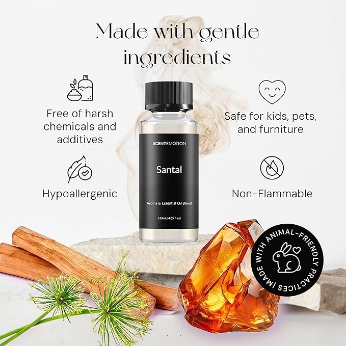 Santal Essential Oils for Diffuser | Aromatherapy Fragrance Oil with Notes of Sandalwood, Musk, & Papyrus | Luxury Scent Oil | 4.05 fl oz, 120ml