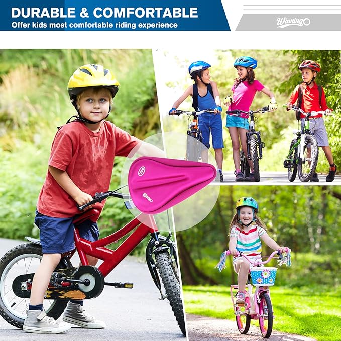 Gel Kids Bike Seat Cushion Cover, Anti-Slip Child Bike Seat Cover Comfortable Adjustable Small Bicycle Saddle Pad, 9'' X 6''