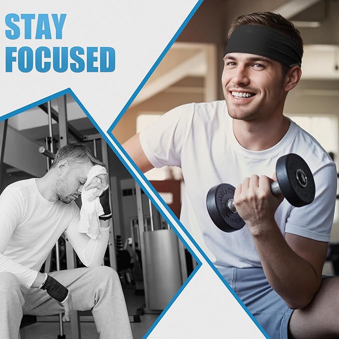 Sukeen Cooling Sports Headbands for Men: Instant Cooling Moisture Wicking Sweatbands Non-Slip, Quick-Dry Elastic Fabric Mens Headband for Gym Running Tennis Training Workout