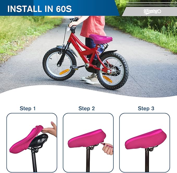 Gel Kids Bike Seat Cushion Cover, Anti-Slip Child Bike Seat Cover Comfortable Adjustable Small Bicycle Saddle Pad, 9'' X 6''