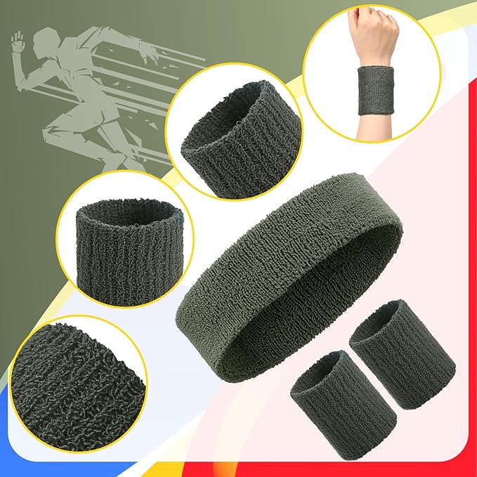 Civaner 12 Pcs 80s 90s Sweatbands Neon Headbands Wristbands for Men Women Party Sports Cotton Headbands Terry Cloth Athletic Sweat Bands for Tennis Football Gym Workingout Accessories