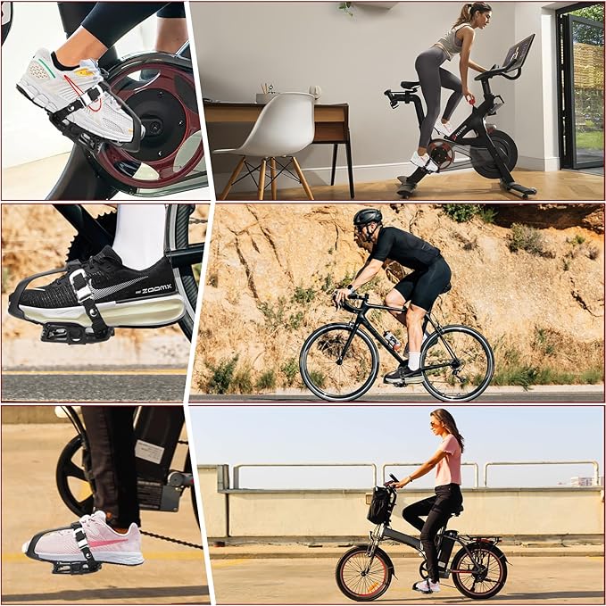 Bucklos Bike Pedals with Toe Cages and Straps - Bicycle Toe Clips Cage Compatible with Road Bike/Peloton/Mountian Bikes/MTB - Toe Clip Pedal for Wide Shoes Indoor Outdoor Cycling