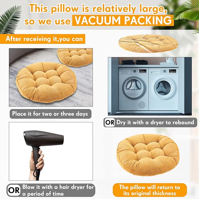 Jerify Floor Pillow Cushions 22 x 22 Inch Round Square Large Meditation Floor Pillow for Classroom Adult Meditation Picnic Party Cushion for Seating Gift Christmas(Round,Yellow,4 Pcs)