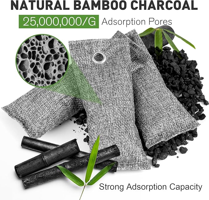 8Pack Activated Charcoal Odor Absorber, Odor Eliminator for Strong 0dor,Shoe Deodorizer,Bamboo Charcoal Air Purifying For in Car,Closet,Shoe, Basement(50g/1.77oz Each)