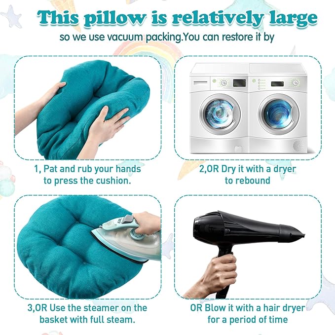 Fumete 8 Pcs 16 Inch Round Floor Cushions for Kids and Toddlers, Flexible Seating Classroom Furniture Floor Pillow for Home, Daycare, Preschool, Yoga and Meditation (Turquoise)