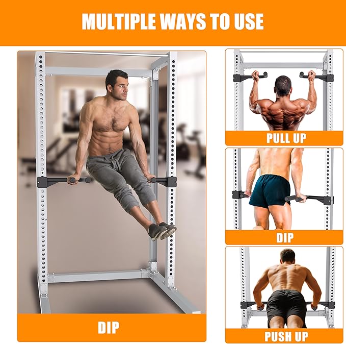 Muti-Grip Dip Bars Attachment for 2" x 2" Power Cage with 5/8" or 1" Hole, Non-Slip Wide & Narrow Grip Dips Double Handles, 600 lbs Capacity, Squat Rack Attachment for Dips, Inverted Rows, Push-Ups