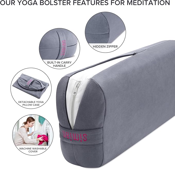 Simian Premium Meditation Bolster - Rectangular Support Cushion with Velvet Cover, Washable, for Restorative & Yin Yoga