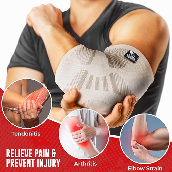 Nordic Lifting Elbow Compression Sleeves (1 Pair) for Men & Women - Support for Pain Relief, Tendonitis, Golfer’s & Tennis Elbow - Weightlifting Brace for Workout, Arm & Joint Recovery