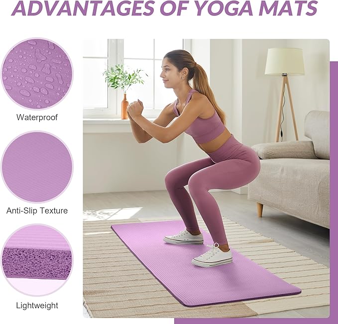 Quality Exercise Yoga Mat, 1/2-Inch Thick High-Density Foam for Full-body workout, Anti-Tear and non-slip Surface, Includes Carry Strap for Home & Studio Workouts,Multiple Options
