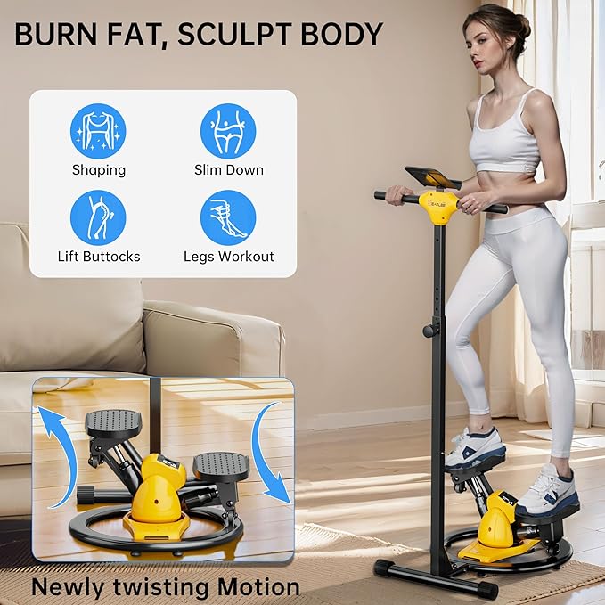2-in-1 Twist Stepper with Adjustable Handlebar | Added 360° Twisting Function, Quiet Steppers for Exercise at Home, Stepper Machine with 300 LBS Capacity for Full Body Workout, with LCD Monitor