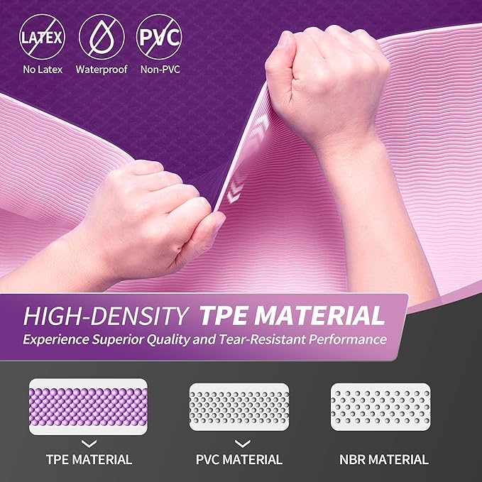 CAMBIVO Yoga Mat for Women Men Kids, 1/3 & 1/4 & 2/5 Inch Extra Thick Yoga Mat Non Slip, 72" x 24" TPE Yoga Mats, Workout Mat with Carrying Strap for Yoga, Pilates and Floor Exercises