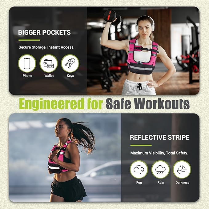 Adjustable Weighted Vest for Women,6-12lb U-Shaped Weight Vest with 6 Iron Sand Bags,Rucking Vest with Extended Shoulder Pads & Plus Pockets for Running, Walking and Strength Training