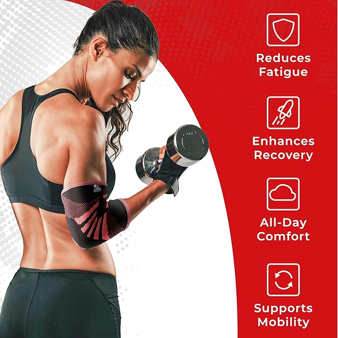 Nordic Lifting Elbow Compression Sleeves (1 Pair) for Men & Women - Support for Pain Relief, Tendonitis, Golfer’s & Tennis Elbow - Weightlifting Brace for Workout, Arm & Joint Recovery
