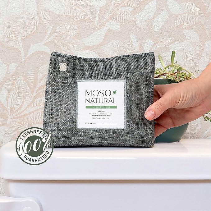 Moso Natural Air Purifying Bag 300g (10.58oz) Premium Bamboo Charcoal Odor Absorber for Home & Pet, Closet Odor Eliminator & Small Room Deodorizer, Unscented Charcoal Bags Last 2 Years (2 Pack)