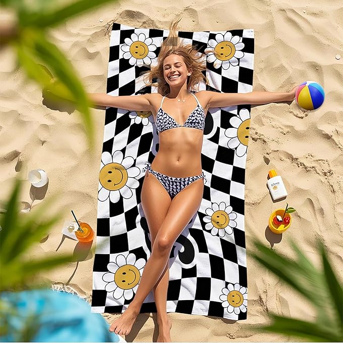 JML Personalized Beach Towel with Name, Custom Flower Beach Towel, Customized Microfiber Pool Towel, Quick Dry & Absorbent Swim Towel for Adult,Mother's Day, Birthday, Summer Holiday,Vacation
