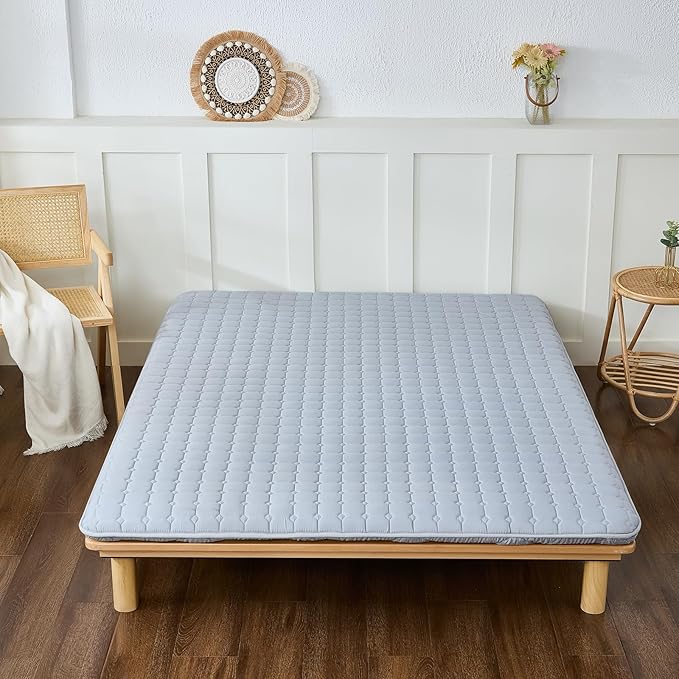 Japanese Floor Mattress Twin, Anti-Slip Japanese Futon Foldable Tatami Mat for Guests, Grey