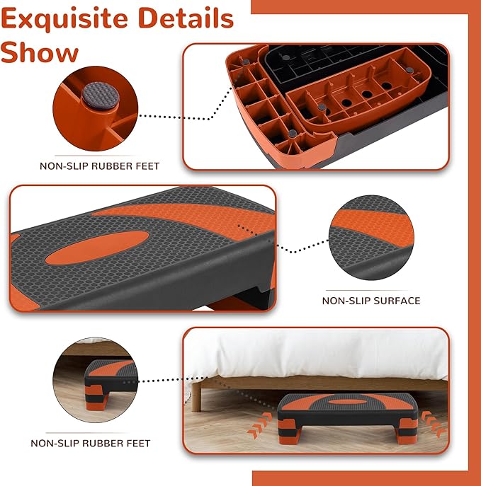 Step Aerobic Platform, 31" Exercise Step with 3 levels Adjustable Height, 4 Stackable Risers, Fitness Training Workout Stepper for Home Gym, Cardio Strength, Black & Pink