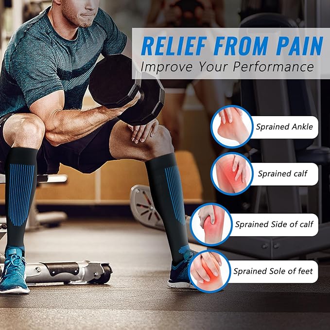 fenglaoda Compression Socks Women Men 4 Pairs, Knee High Support Socks for Running, Sports, Travel, Flight, Nurse