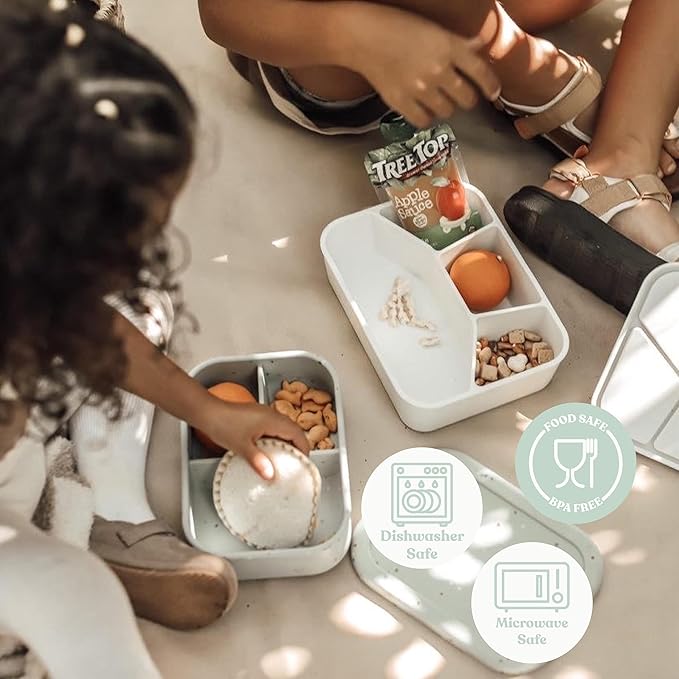 Leak Proof Bento Box Food-Grade Silicone Bento, BPA, Phthalate, Lead, & PVC Free - Bento Lunch Box for Daycare, Kids, & Adults - Leak Resistant Sets With Lids Snack Box Container (Beige 4)