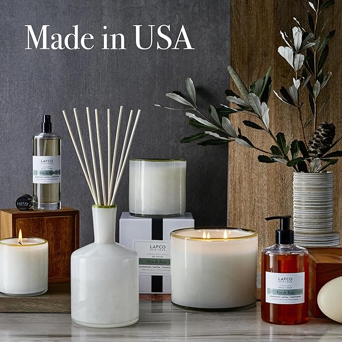 LAFCO New York Reed Diffuser Refill, Feu de Bois - 8.4 oz - Up to 4-Month Fragrance Life - Includes Natural Wood Reeds - Free of Dyes & Propellants - Made in the USA