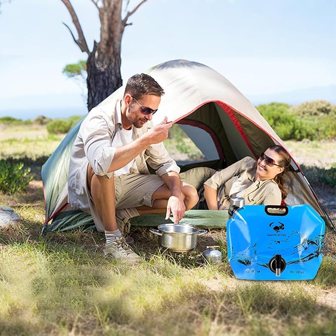 Collapsible 8L Water Storage Bag, BPA-Free Portable Folding Water Jug with Adjustable Faucet, Leakproof Emergency Water Bag for Camping, Hiking, Riding, Outdoor Sport (Blue, 4)