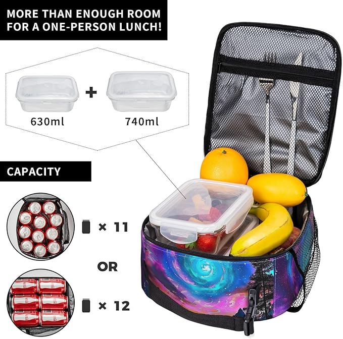 Galaxy Landscape Lunch Box for Women Men Adults Kids, Insulated Cooler Cosmic Sky Lunch Bag for School, Picnic, Office, Travel, Work, Portable Reusable Polyester Thermal Tote Lunch Bags