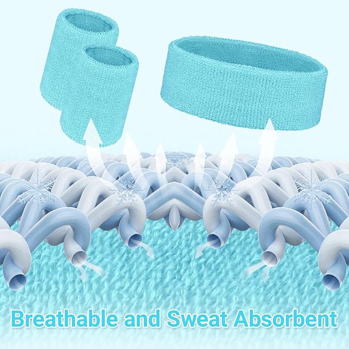 24 Pcs Neon Sweatbands Set Include 8 Pcs Sports Headband and 16 Pcs Cotton Wristbands 80s Neon Sweat Bands Bulk for Gym, Tennis, Basketball, Running, Exercise