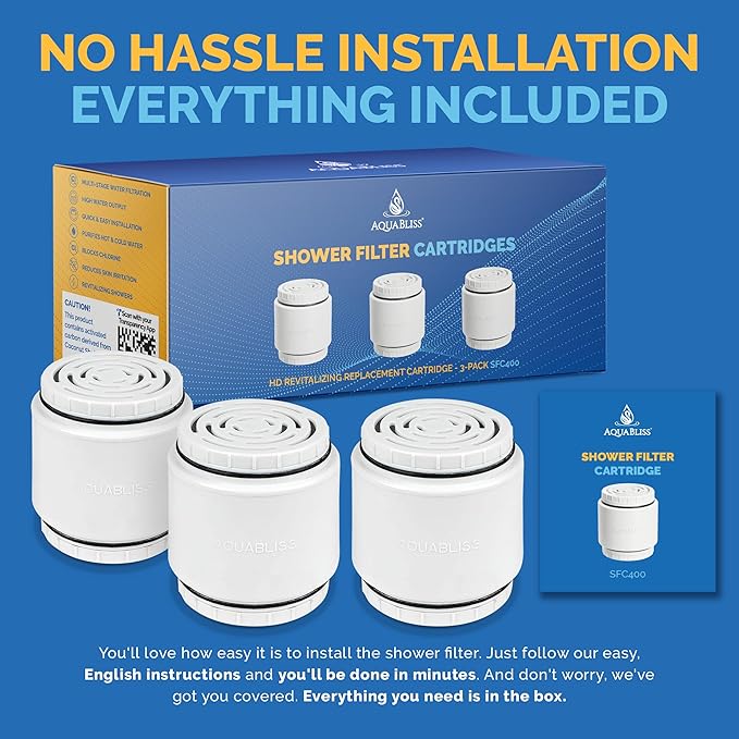 AquaBliss HD Revitalizing Shower Filter Replacement Cartridge For SF400 & SF500-2x Vitamin C + Minerals for Silky Hair, Glowing Skin, Strong Nails. 3-Pack (SFC400)