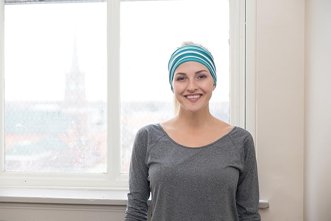 RiptGear Stretch Sport Headband for Women (Teal Solid and Striped) — Non-Slip Sweat Wicking Fabric Great for Yoga, Running or the Gym — Soft Headband that Fits Most Head Sizes — (2-Pack)