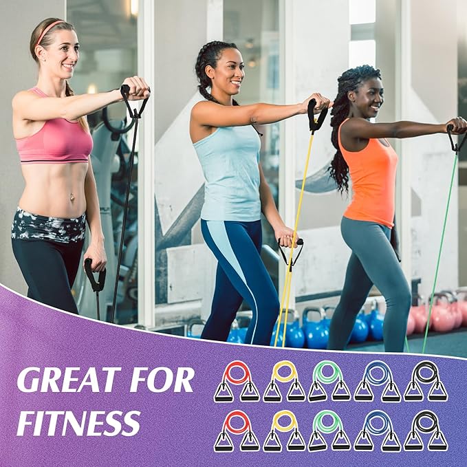 Shappy 10 Pcs Resistance Bands with Handles Exercise Stretch Bands for Exercise Woman Man Training Physical Therapy Workouts Fitness