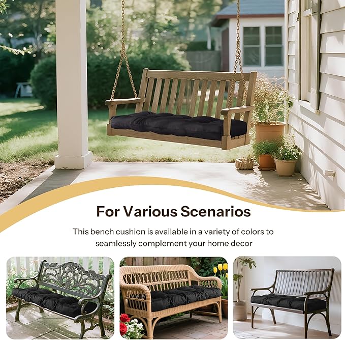 Waterproof Outdoor Bench Cushion 49"X20"X4" Comfortable Outdoor Chair Cushions Tufted Garden Bench Pad UV Resistant and Fade Resistant (1, Black)