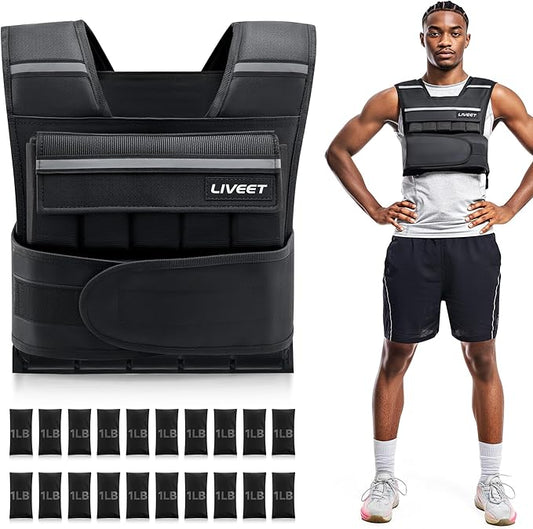 Adjustable Weighted Vest for Men Women, 20lb 30lb 45lb 60lb Weight Vest with 20 Removable Weights, Heavy Duty Running Vest with Reflective Strips for Walking Strength Training Calisthenics