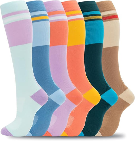 fenglaoda Compression Socks for Women Men Support Circulation 6 Pairs Socks For Nurse, Travel, Flight