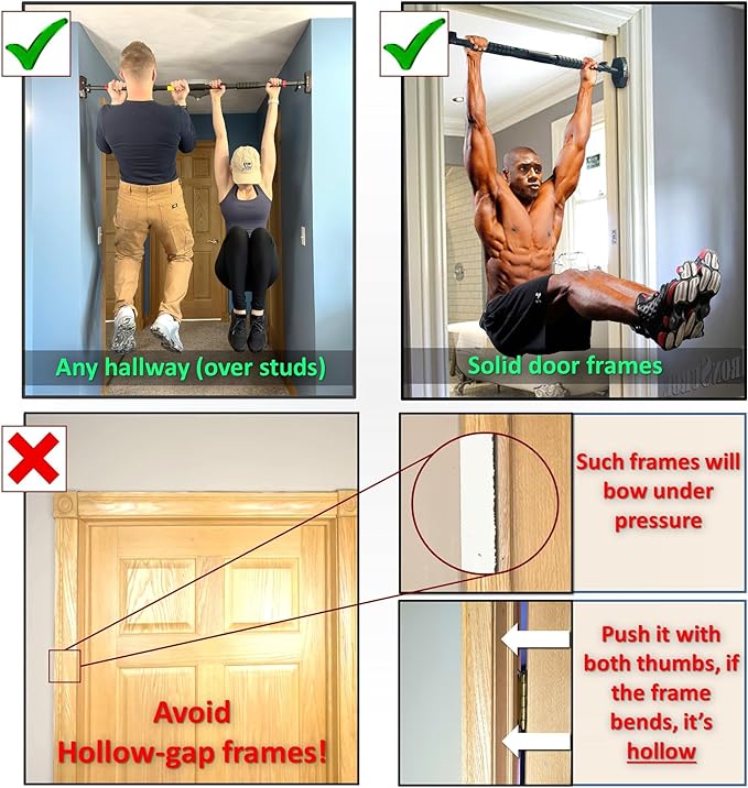 Pull Up Bar for Hallway or Doorway 6-piece Set with Two Attachable Resistance Bands/Handles, Training Manuals, No Screws Chin Up Bar, Max 680lbs, Width options: 27-37", 37-47"; 46-53"