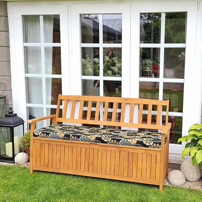 Outdoor Bench Cushion, Patio Furniture Cushion 45 x 18 x 3 Inch, Water Resistant Garden Sofa Swing Pad Settee Loveseat Couch Replacement Cushion, 1 Pack,Black Yellow Crosby