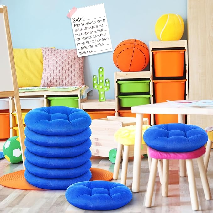 Fumete 8 Pcs 16 Inch Round Floor Cushions for Kids and Toddlers, Flexible Seating Classroom Furniture Floor Pillow for Home, Daycare, Preschool, Yoga and Meditation (Light Blue)