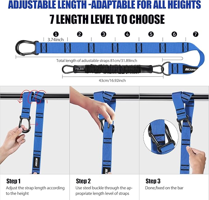 Pull Up Assistance Bands 260lbs, Heavy Pull Up Bands Resistance Bands for Pull Ups Working Out with Feet Rest, Pull Up Bar Bands Assistance Bands Strength Training Workout Equipment, Height Adjustable