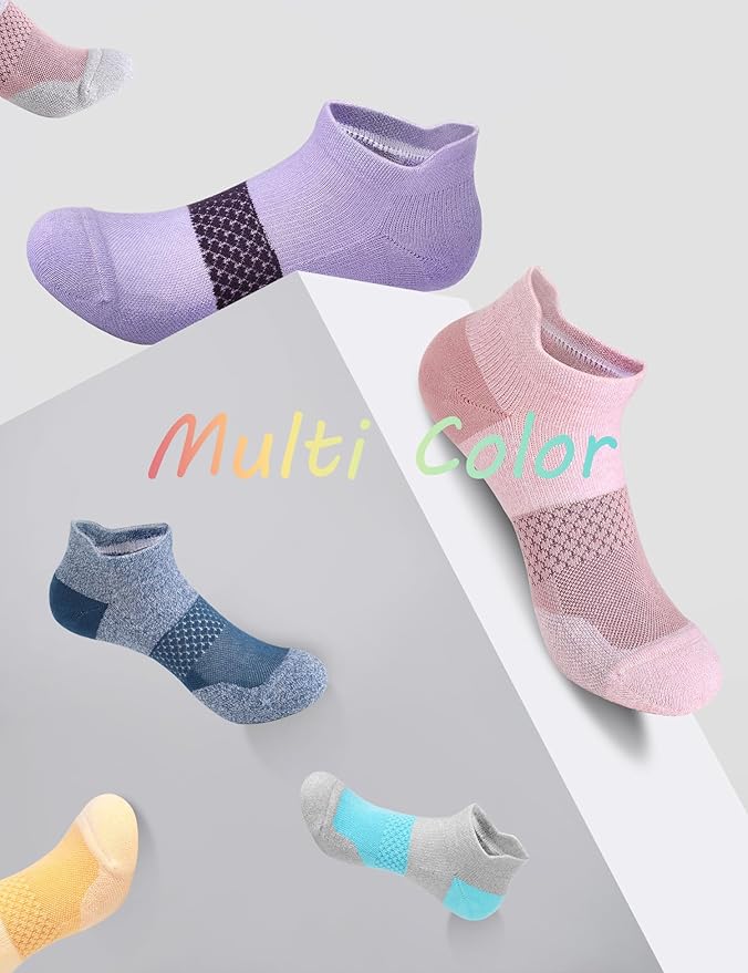 CS CELERSPORT 5 Pairs Women's Ankle Running Socks Cushioned Athletic Sport Socks with Tab