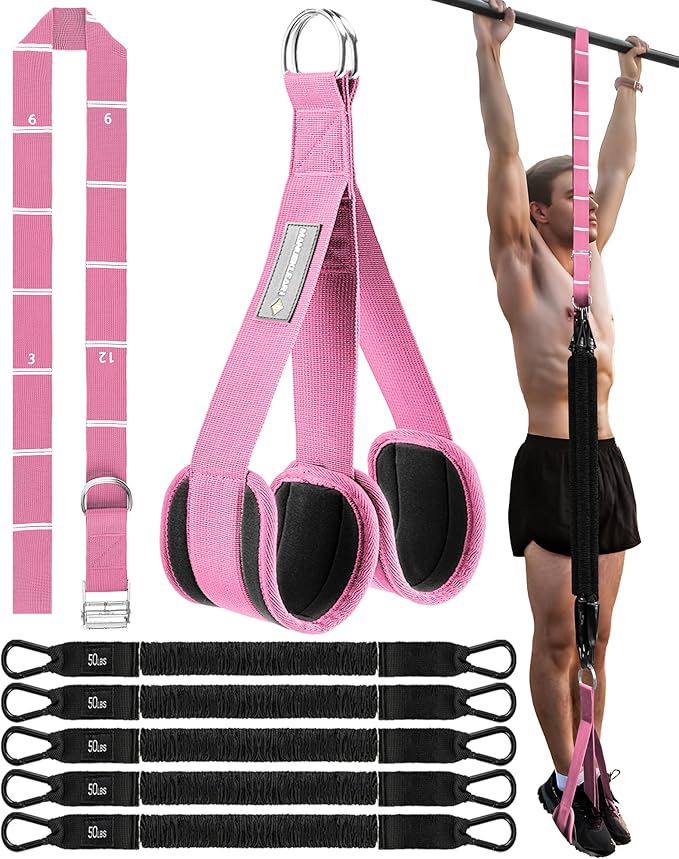 MANUEKLEAR Heavy Duty Resistance Bands for Pull Ups, Pull Up Assistance Bands with Scale Tracking Feature, Adjustable Pull Up Assist Band with Five 50-Pound Pull Up Bands and Fabric Feet/Knee Rest