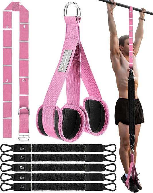 MANUEKLEAR Heavy Duty Resistance Bands for Pull Ups, Pull Up Assistance Bands with Scale Tracking Feature, Adjustable Pull Up Assist Band with Five 50-Pound Pull Up Bands and Fabric Feet/Knee Rest