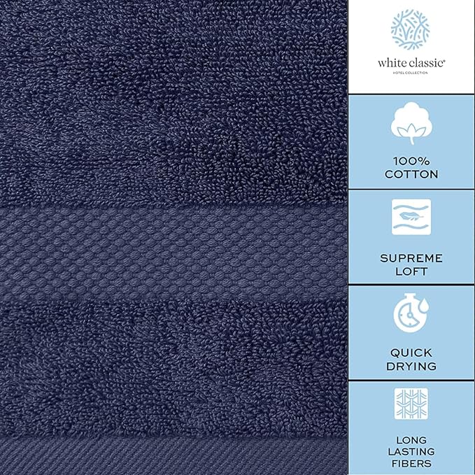 White Classic Luxury Soft Navy Bath Sheet Towels - 650 GSM Cotton Luxury Bath Towels Extra Large 35x70 | Highly Absorbent and Quick Dry | Hotel Collection Extra Large Bath Towels Oversized, 2 Pack