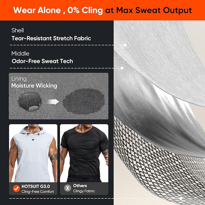 HOTSUIT Sauna Shirt for Men Anti-Rip Men's Heat Trapping Pullover Vest Hoodies Tank Top for Boxing Exercise