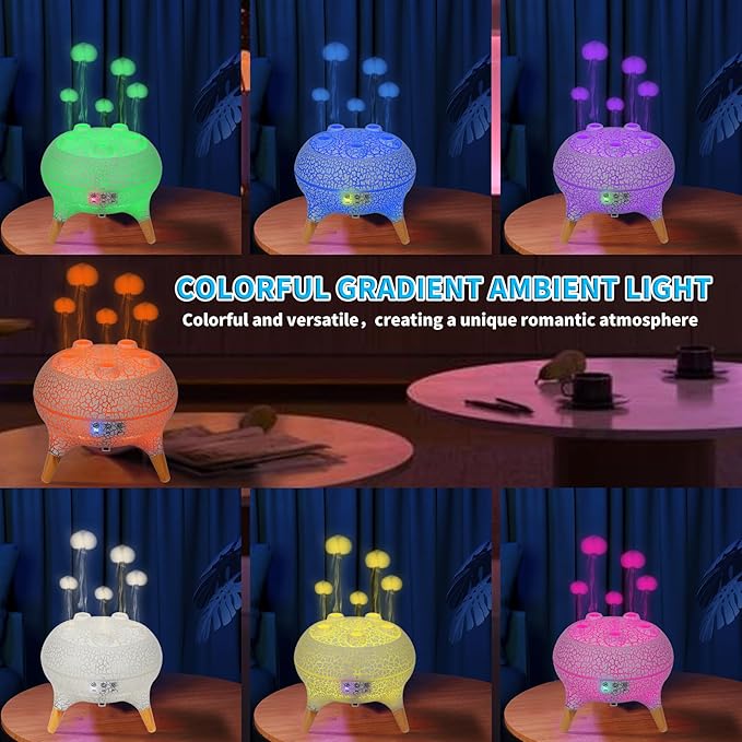 BOHOFAM Jellyfish Essential Oil Diffuser 250ML,Aroma Diffuser Hears Sound to Spray Dancing Jellyfish Mist,7 Colorful Lights, 4 * 10ML Hotel Collection Diffuser Oils Scents for Home Bedroom(White)