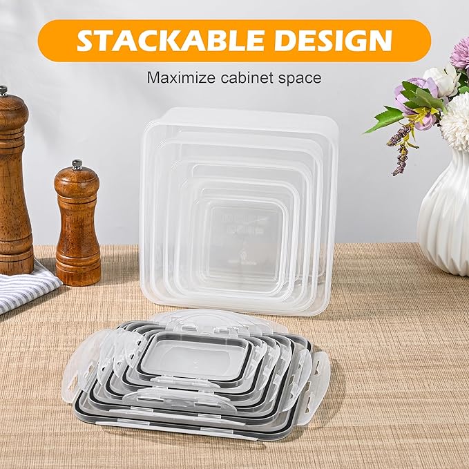 5pc Food Storage Containers with Lids, Airtight Leakproof BPA Free Plastic Meal Prep Boxes, Stackable Nesting Kitchen Containers, Reusable Freezer Dishwasher Safe for Snacks, Fruit & Leftovers