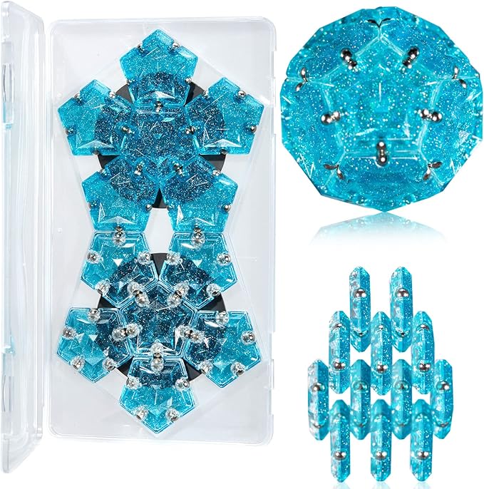 Magnetic Fidget Sphere Magnet Toys - Holographic Glitter Crystal Blue - Magnets Sensory Toys - 12 Piece Set - Creativity Beyond Imagination, Inspirational, Recreational, Fun Desk Toy for Adults